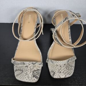 Express snakeskin strap heels